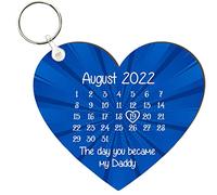 Pixie's Gifts Personalised Heart-Shaped Photo Keyring - Custom The Day You Became My Daddy Calendar - Handmade MDF Keyring - Perfect Keepsake for New Dads (Blue Comic)