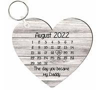 Pixie's Gifts Personalised Heart-Shaped Photo Keyring - Custom The Day You Became My Daddy Calendar - Handmade MDF Keyring - Perfect Keepsake for New Dads (Grey Wood Effect)