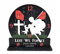 Pixie's Gifts Personalised 'Lest We Forget' Remembrance Day Working Clock - A Thoughtful and Customisable Tribute to Honour the Brave with Names and Years (Design 1)