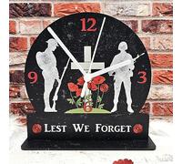 Pixie's Gifts Personalised 'Lest We Forget' Remembrance Day Working Clock - A Thoughtful and Customisable Tribute to Honour the Brave with Names and Years (Design 2)