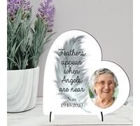 Pixie's Gifts Personalised Photo Heart Plaque, Memorial Acrylic or MDF, Custom Tribute, Available in Small, Medium, Large With Stand (Medium 13.5cm x 13.5cm, Mdf Wood Indoor Use Only)