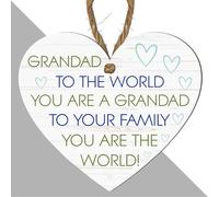 Pixie's Gifts Personalised Wooden Heart Plaque for Grandad and Dad - Thoughtful Gift for Fathers Day, Birthday, or Thank You (GRANDAD TO THE WORLD)