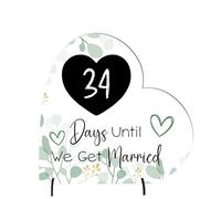 Pixie's Gifts Wedding Countdown Heart - Chalkboard Style - Rustic Wedding Decor - Mr & Mrs Gift for Anniversary Day's Until we get Married (Medium 13.5cm x 13.3cm, Green Leaves)