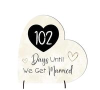 Pixie's Gifts Wedding Countdown Heart Plaque on Stands - Chalkboard Style - Rustic Wedding Decor - Mr & Mrs Gift for Anniversary Day's Until we get married (Medium 13.5cm x 13.3cm, Creme)