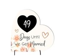 Pixie's Gifts Wedding Countdown Heart Plaque on Stands - Chalkboard Style - Rustic Wedding Decor - Mr & Mrs Gift for Anniversary Day's Until we get married (Medium 13.5cm x 13.3cm, Floral)