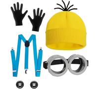 PixiPals 7Pcs Yellow Costume For Kids Goggles s Costume Big Eyes Goggles And Yellow Hat Cartoon Cosplay Accessories For Cospaly Christmas Party Dress Up Halloween