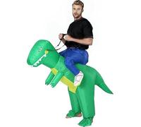 PixiPals Inflatable Dinosaur Costume for Adults - Funny T-Rex Blow Up Suit for Halloween Party (Green)