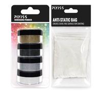 Pixiss Embossing Kit with Anti Static Bag - .15 oz Black, White, Silver, and Gold Embossing Powder Set - for Embossing, Glittering, Card Making, Scrapbooking, and Mixed Media Art
