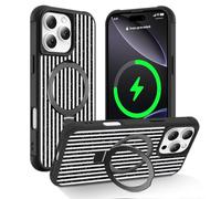 PIXIU Strong Magentic Stand for iPhone 16 Pro Max Striped Case,[Fit for MagSafe] Military Drop Protection Shockproof iPhone 16 Pro Max Cover with Ring Holder Matte Protective Phone Case - Black