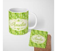 Pixlo Abstract Green Ceramic Mug Large Handle Personalised Custom Name | 11oz Printed Design, Multiple Options, Everyday Drinkware, Vibrant Colour Print, Gift