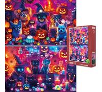 Pixlora Halloween 1000 Piece Jigsaw Puzzles,2 Pack, Cute Halloween Cats and Dogs,26.77 x 19.29 in,Glow in The Dark Puzzle, challenging and Fun, The Best Game Night Games for Groups Adult