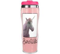 Pixly® Born Wild Thermal Travel Mug Coffee Tea Flask, 400ml/14oz Capacity, Unicorn Funny Joke Fun Gift for Friend Wife Girlfriend Her, Pink