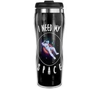 Pixly® I Need My Space Thermal Travel Mug Coffee Tea Flask, 400ml/14oz Capacity, Astronaut Funny Joke Fun Gift for Him Her, Black