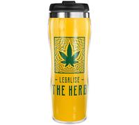 Pixly® Legalise The Herb Thermal Travel Mug Coffee Tea Flask, 400ml/14oz Capacity, Funny Joke Fun Gift for Him Her, Yellow