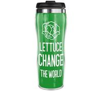 Pixly® Lettuce Change The World Thermal Travel Mug Coffee Tea Flask, 400ml/14oz Capacity, Funny Vegan Joke Gift for Him Her, Green