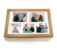 Pixly® Personalised Custom Collage Photo Cushioned Lap Tray Lap Top Serving Cushion with Bean Bag | Oak Finish A3 (Oak (Layout 1))