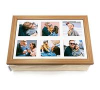 Pixly® Personalised Custom Collage Photo Cushioned Lap Tray Lap Top Serving Cushion with Bean Bag | Oak Finish A3 (Oak (Layout 2))