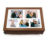 Pixly® Personalised Custom Collage Photo Cushioned Lap Tray Lap Top Serving Cushion with Bean Bag | Walnut Finish A3 (Walnut (Layout 1))
