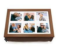 Pixly® Personalised Custom Collage Photo Cushioned Lap Tray Lap Top Serving Cushion with Bean Bag | Walnut Finish A3 (Walnut (Layout 2))