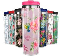 Pixly® Pink Flowers Thermal Travel Mug Coffee Tea Flask, 400ml/14oz Capacity, Flower, Floral Pattern - Pink Blossoms