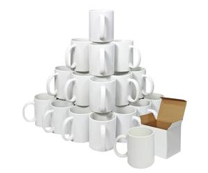 PixMax 36 Blank White Coated 11oz Large Handle Sublimation Heat Press Printing Mugs & Gift Boxes Included, AAA Grade