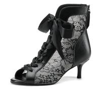 Pixoecuty Women's Mesh Lace Booties Lace Up Ankle Boots Wedding Shoes Open Toe Kitten Heels Dressy Birthday Party, Black, 3 UK