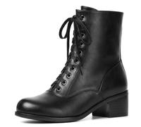 Pixoecuty Women's Victorian Boots Vintage Lace Up Boots For Women Short Ankle Booties Side Zipper Round Toe Chunky Heel, Black, 3 UK