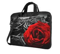 PIXOLE Black White and Red Roses printed Laptop Bag,15.6 Inch Computer Tote Bag Business Office Handbag Shoulder Bag