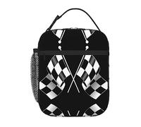 PIXOLE Black White Formula Checkered Flags Pattern Adults Lunch Bag for Office Work,Lunch Box for Men Women,Insulated Reusable Portable Lunchbox
