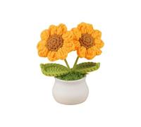 pixomixo Crochet Sunflower, Artificial Sunflowers, Smiling Flowers Potted Plant, Mini Knitted Flower Pot Handmade Crochet Flower With Organza Bag Gift for Birthday for Her (2 Sunflower)