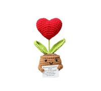 pixomixo Emotional Support Plant, Positive Emotional Support Flower, Positive Gifts, Heart Shaped Crochet Handmade Knitted Plant with Affirmation Card, Birthday Gifts for Women, Kids (Red)