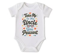 PIXPRINT Baby Bodysuit Take Me To My Uncle Cheeky Graphic Short Sleeve Cotton Onesie for Newborns Playful Heart Sunglasses Colourful Print Poppers Easycare - Boys