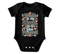 PIXPRINT Baby Bodysuit Take Me To My Uncle Cheeky Graphic Short Sleeve Cotton Onesie for Newborns Playful Heart Sunglasses Colourful Print Poppers Easycare - Boys