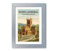 PIXPRINT Down Cathedral, Northern Ireland - Romantic Vintage Travel Poster of Downpatrick Cathedral & Countryside Giclée Art Print 123-1