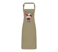 PIXPRINT Funny Muscle Santa Apron for Adults - 'Big Nick Energy' Cartoon Graphic for Cooking BBQ Baking - Adjustable neck cotton blend