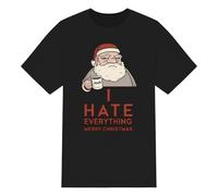 PIXPRINT Grumpy Santa 'I Hate Everything' Merry Christmas T-Shirt - 100 Percent Cotton Unisex Graphic Tee - Funny Xmas Gift Black