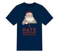 PIXPRINT Grumpy Santa 'I Hate Everything' Merry Christmas T-Shirt - 100 Percent Cotton Unisex Graphic Tee - Funny Xmas Gift Midnight Blue