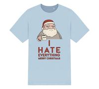 PIXPRINT Grumpy Santa 'I Hate Everything' Merry Christmas T-Shirt - 100 Percent Cotton Unisex Graphic Tee - Funny Xmas Gift Sky Blue