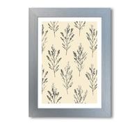 PIXPRINT Minimal Scandinavian Wildflower Stems Wall Art - Neutral Cream and Charcoal Botanical Pattern Home Decor Giclée Art Print on Natural Paper