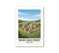 PIXPRINT Mount Grace Priory, England - Romantic Travel Poster of a Historic Priory in the Yorkshire Countryside Giclée Art Print 334-3