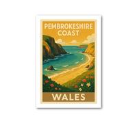 PIXPRINT Pembrokeshire Coast, Wales Travel Poster. Wall Art Print - 4124-a4p