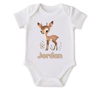 PIXPRINT Personalised Woodland Fawn Deer Baby Bodysuit with Name - Soft Cotton Short-Sleeve Infant Grow Ideal for Newborn Shower Christening Gift - Girls