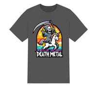 PIXPRINT Rockin' Reaper Rides Rainbow Unicorn: Ultimate Death Metal T-Shirt (Dark Grey, XXL)