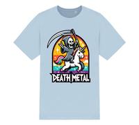 PIXPRINT Rockin' Reaper Rides Rainbow Unicorn: Ultimate Death Metal T-Shirt (Sky Blue, M)