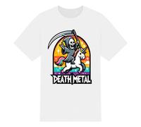 PIXPRINT Rockin' Reaper Rides Rainbow Unicorn: Ultimate Death Metal T-Shirt (White, S)