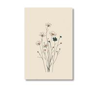 PIXPRINT Scandinavian Botanical Wall Art Home Decor, Minimal Wildflower Daisies Canvas Print in Neutral Cream and Teal, Elegant Nordic Illustration
