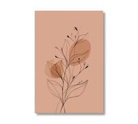 PIXPRINT Scandinavian Nordic Botanical Linework Wall Art Home Decor, Minimal Peach Terracotta Illustration with Elegant Black Ink Leaves