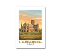 PIXPRINT St Albans Cathedral, England - Romantic Travel Poster in Golden Light Giclée Art Print 287-2