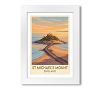 PIXPRINT St Michael's Mount, England - Cornwall Tidal-Island Castle Travel Poster, Sunset Romance Giclée Art Print 128-2