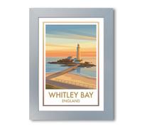 PIXPRINT Whitley Bay, England - St Mary's Lighthouse Travel Poster | Romantic Seaside Print Giclée Art Print 406-2